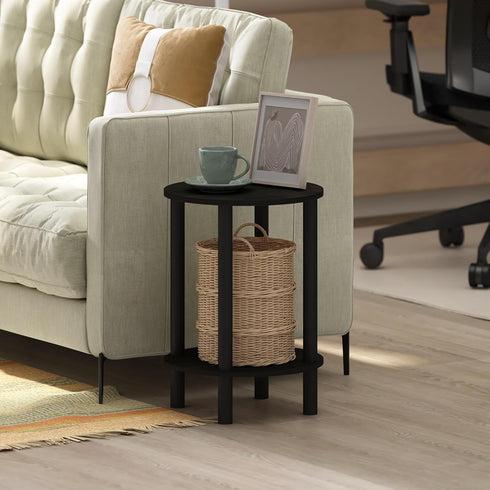 2-Tier Furinno Turn-N-Tube Side Table, Round End Table, Toolless Assembly Night Stand, Bedside Table with Open Shelf