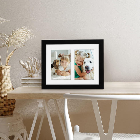 Americanflat 4x6 Double Picture Frame, Shatter-Resistant Glass, Fits Two 4x6 Photos or One 8x10, Black