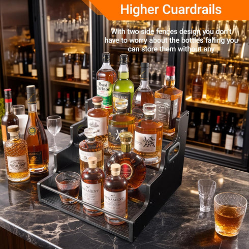 YQBRAO 4-Tier Liquor Bottle Display Shelf, Coffee Syrup Rack Organizer, Water Bottle Organizer, Mini Bar Cabinet
