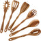 6 Piece Acacia Wood Cooking Spoons Set - Non Stick Wooden Utensils with Slotted Spoon, Salad Fork, Spatula, Pasta Server