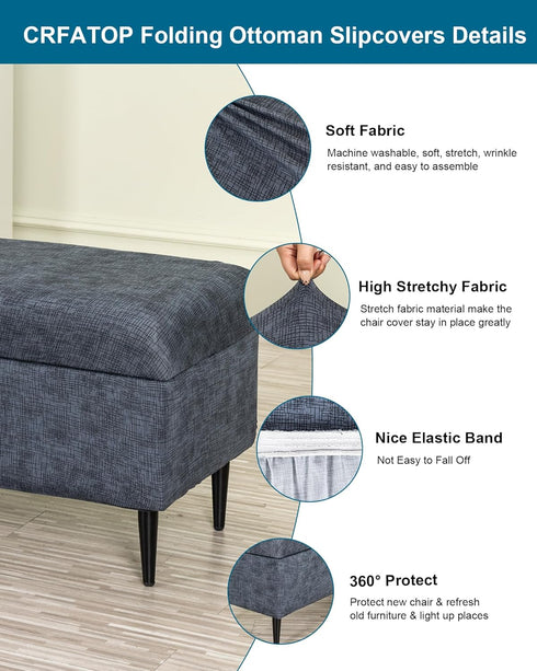 Bands,M,08 CRFATOP Printed Rectangle Ottoman Stool Cover Stretch Folding Storage Footstool Bench Slipcovers Upholstered