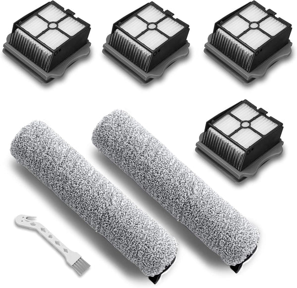 Replacement Parts for iFloor 3/Floor One S3 Wet Dry Vacuum Cleaner, 2 Pack Brush Rollers + 4 Pack Filters