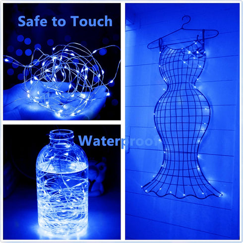 Ranlraka 7Ft 20 Decoration-2Pack Blue Battery Operated LED String Lights LED Silver Copper Wire Fairy Ambiance Lighting