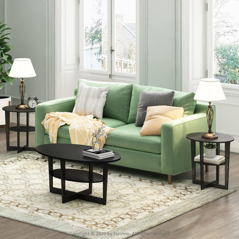 2-Tier Furinno JAYA Side Table, Round Modern End Table with Oval Tabletop, Night Stand, Bedside Table with Open Shelf