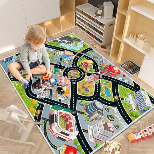 playroom(2.63.9ft/3147in) Kids Car Rug, Carpet Playmat for Toy Cars and Train, Road Traffic Play Mat for Kids, Play