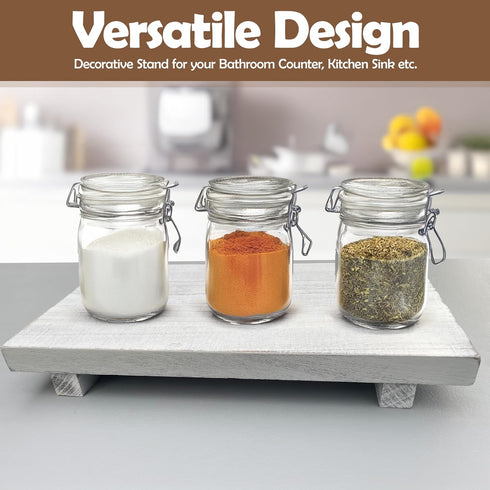 12 7 1.5 Inch Rustic Wood Riser - Rectangular Soap Tray, Candle Holder, Plant Stand - White, x x