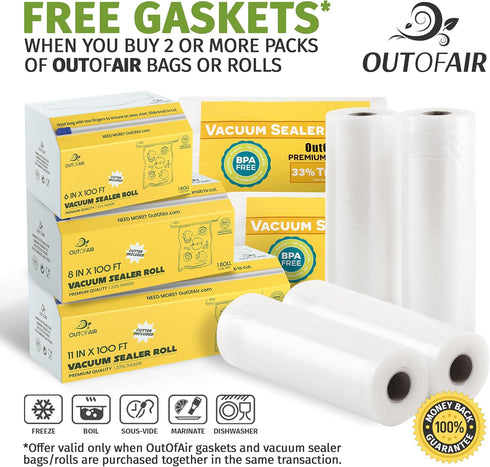 8" 11" 25ft 4 (2 100ft 33% Commercial & Vacuum Sealer Rolls (Fit Inside) Rolls of Each, total) OutOfAir Vacuum Sealer