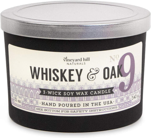 Matte Black Letterpress 3-Wick Scented Candle, 12-Ounce, Whiskey & Oak