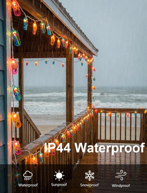 8.5Ft 10 Summer Multicolor Beach Flip Flop String Lights, Beach Themed Outdoor Party Lights with Multicolor Slipper