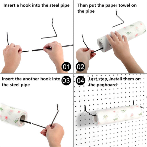 Paper Towel Holder for Pegboard, Extendable, Fits Any Standard Pegboard, 4 Packs, Black