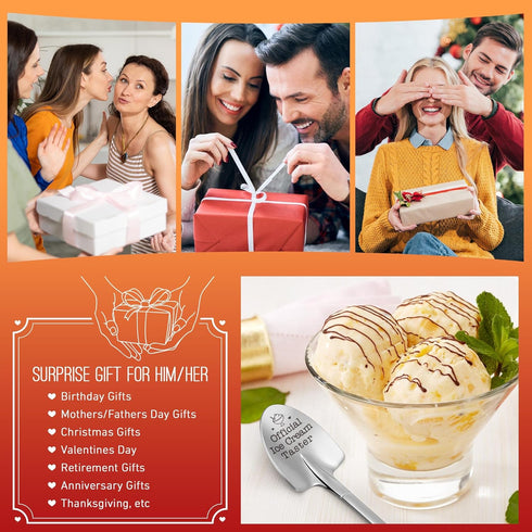 Funny Ice Cream Shovel Gifts for Ice Cream Lovers, Birthday Gift for Women Men Engraved Spoon Official Ice Cream