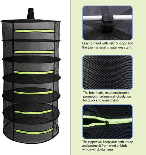 2 6 Tanzfrosch PCS Herb Drying Rack Layers Mesh Hanging with Zipper Opening, Herb Dry Net for Drying Herb Plant Bud