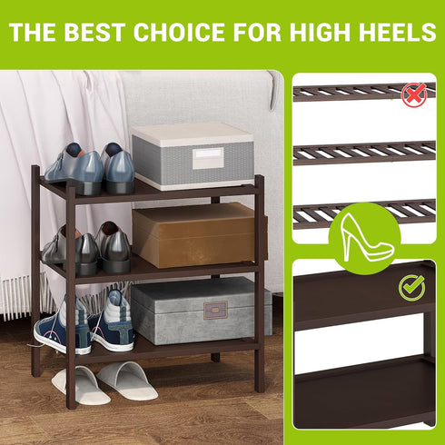 3-Tier Closet BMOSU Bamboo Small Shoe Rack Premium Stackable Shoe Shelf Storage Organizer for Hallway Living Room