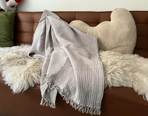 KyraHome 100% Organic 90"x104" King Cotton Blanket, Plant Dyed, Lightweight Gauze Muslin for Summer, Light Grey