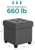 SONGMICS 15 Inches Cube Storage Ottoman, Dark Gray Bedroom Bench with Storage, Foot Stool Holds Up to 660 lb