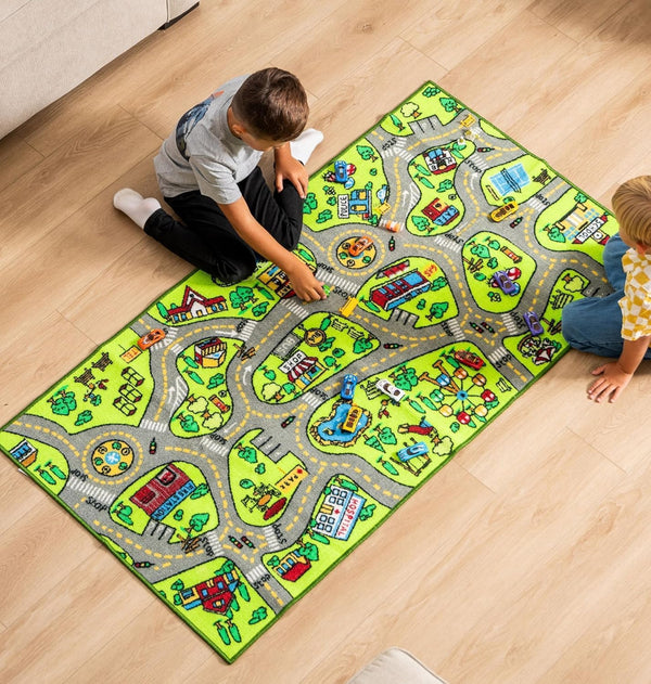 ToyVelt Kids Car Rug Playmat - Large 60” x 32” Educational City Play Mat for Kids Ages 3–12, Soft Polyester with