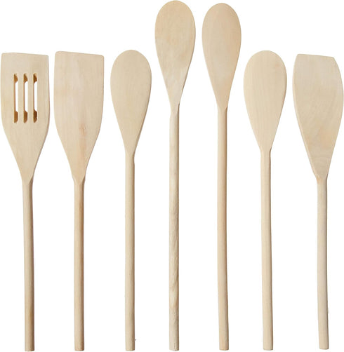 7 Piece Organic Wood Utensil Set, Eco-friendly Spatula and Spoons, Safe Kitchen Cooking Tools