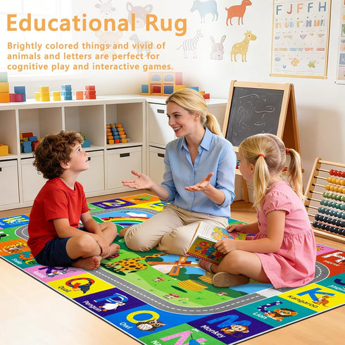 3x5 Kids Rug for Playroom, ABC Educational Carpet for Classroom,Non Slip Washable Play Mat with Alphabet Numbers
