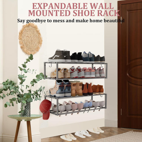17"-31" 8 2 Closet Expandable Wall Mounted Shoe Rack, Adjustable Hanging Shoe Rack Holds Pairs, Heavy Duty Metal Shoe