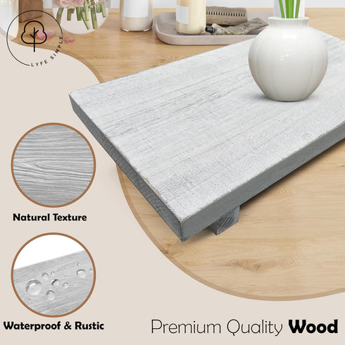 12 7 1.5 Inch Rustic Wood Riser - Rectangular Soap Tray, Candle Holder, Plant Stand - White, x x