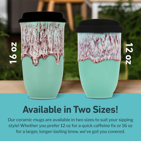 16oz NOVA CERAMICS Travel Mug On the Go Coffee Tumbler Microwave & Dishwasher Safe Green Tumbler - Gifts For Women Men