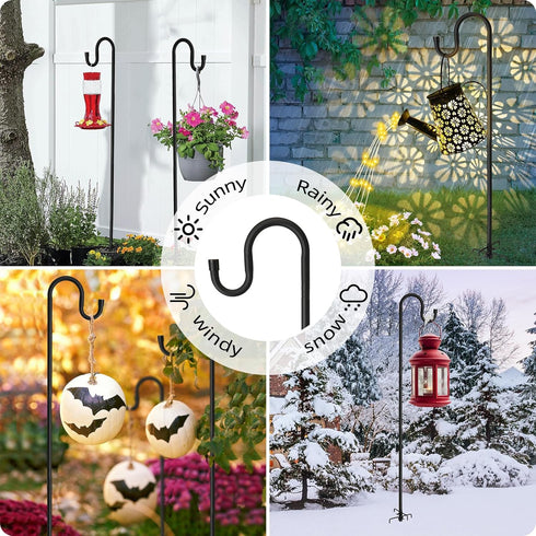 78 Inch 5 Hummingbird Lilyvane Outdoor Shepherds Hook, Prong Base Adjustable Shepherd Hooks, Bird Feeder Pole Stand