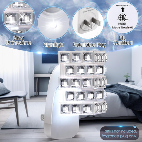 Wall Fragrance Plug in with Night Light, Compatible with Bath & Body Works WallFlower Fragrance, Wall Plug Essential Oil Diffuser with Nightlight for Home, Office (Irregular Rhinestone, White)
