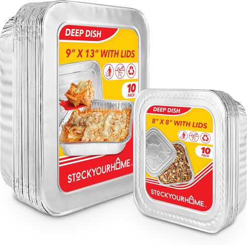 Disposable Foil Pans with Lids (Set of 20), Heavy Duty Aluminum Baking Tins for Cooking, Storing