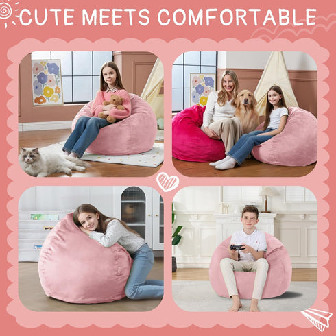 lilanoon 2FT 2' Bean Bag Chair with Ultra Soft Velvet Cover Bean Bag Sofa with Memory Foam Bean Bag Chairs with Large