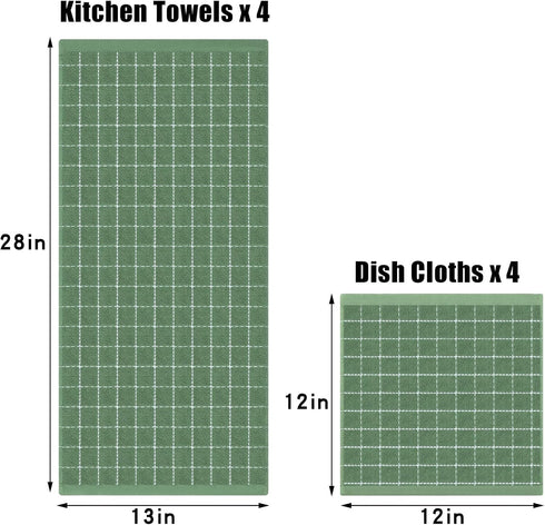 Set, 12 12 13 28 Inches, Set 8 Set, Homaxy Kitchen Towels and Dishcloths x and x of Bulk Cotton Terry Kitchen Towels