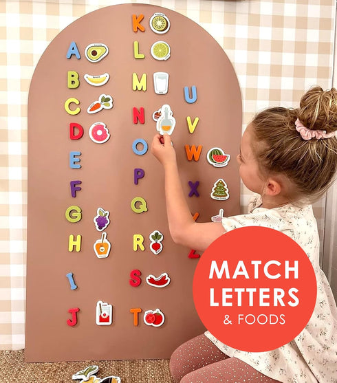 Curious Columbus Toddler Magnets Set of 52, Includes 26 Large Foam Food Pieces and 26 ABC Alphabet Letters