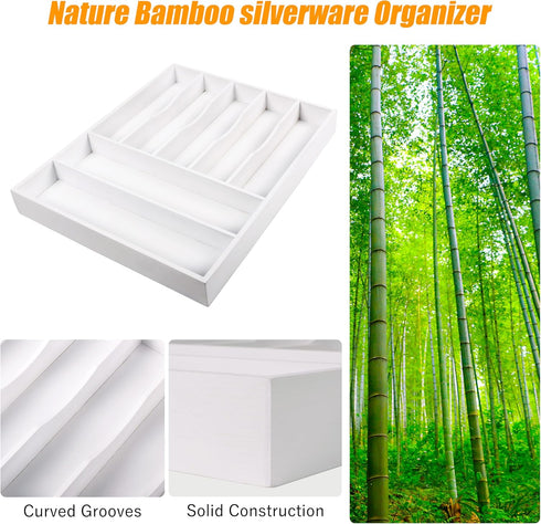 Bellsal Bamboo Silverware Drawer Organizer, 7 Slot Utensil Holder with Grooved Dividers for Kitchen and Office