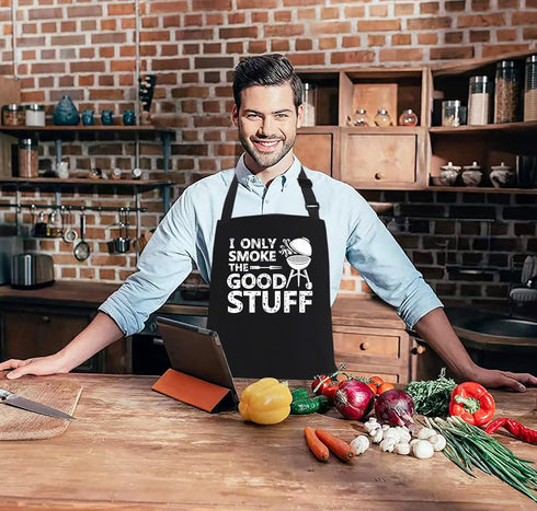 Funny Grill Aprons for Men - I Only Smoke the Good Stuff, Chef Cooking Grilling BBQ Aprons with 2 Pockets
