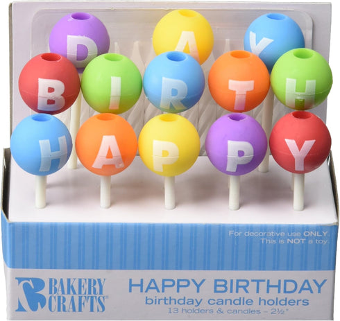 Happy Birthday Letter Candle Holders with Candles, Oasis Supply Colorful Round Balloon Cake Decoration, 2.5-Inch