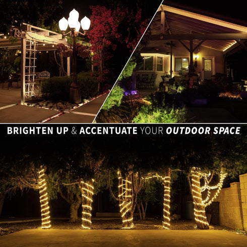 WYZworks 20ft LED Outside Rope Lights - 216 LEDs, Waterproof, ETL Certified Connectable Clear Tube for Warm White