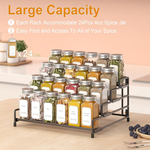 4-Tier-Spice-Rack-Organizer-for-Cabinet, Countertop (Black-2 Pack) RUILALIFE Adjustable Depth Spice Holder Shelf