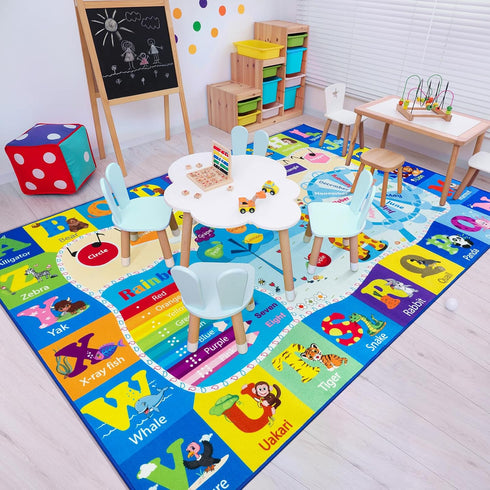 4x6 Playroom Rugs for Kids Washable, Educational and Fun Playmat with ABC Alphabet Animals Shapes Colors, Non-Slip Play