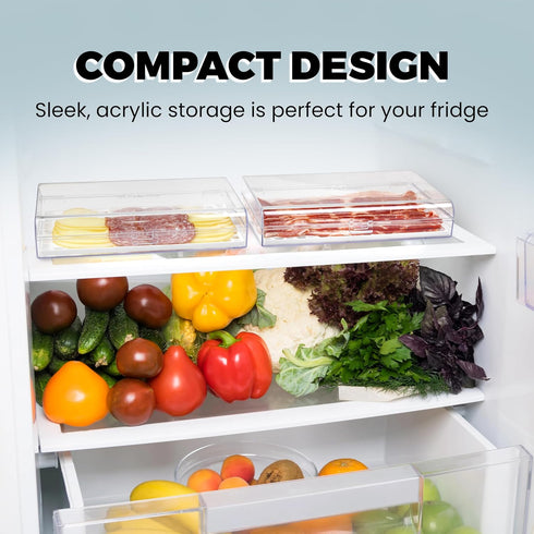 Bacon Keeper Storage Container with Tong, Deli Meat Storage Container with Perforated Tray for Freshness, Clear Durable