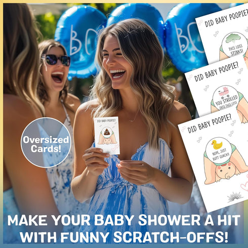 Did Baby Poopie Boy Baby Shower Scratch Off Game - Hilarious Losing Emoji Phrases on Cards for Coed Party, Fun & Easy