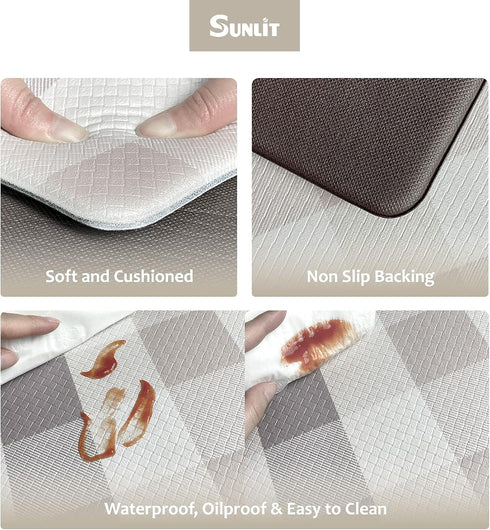 Set 2 0.4Inch Plaid(Size:17"x28"&17"x47") Sunlit of Anti Fatigue Kitchen Floor Mat, Non Slip Waterproof Comfort