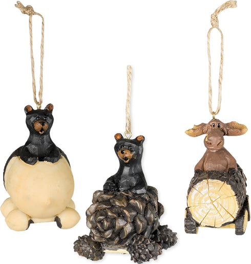 Slifka Sales Co. Bear & Moose Driving Christmas Ornaments, 3 Piece Decorative Set