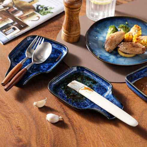 vancasso Stern Spoon Rest - Square Ceramic Holder for Kitchen, Heat Resistant Utensil Rest, 2 Pack