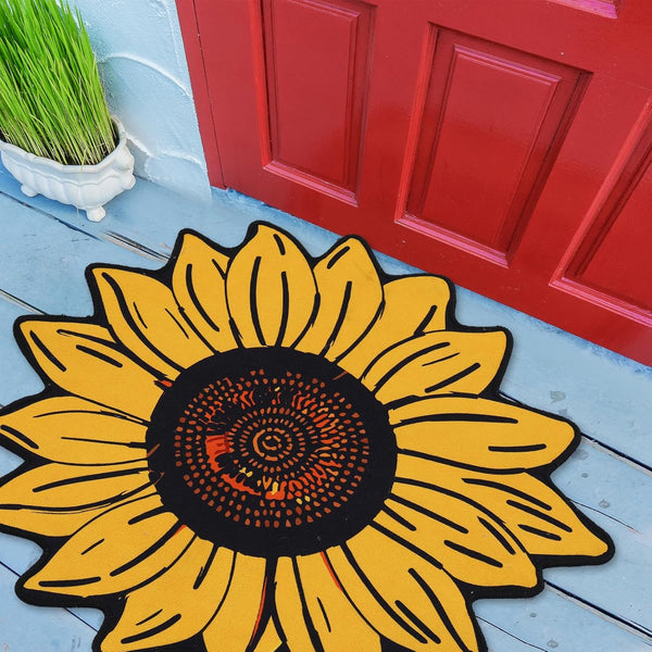 Extra Large Sunflower Welcome Doormat, 29.5" x 29.5" Non Slip Area Rug for Indoor Outdoor Use