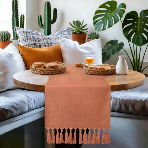 36 Inches yuboo Terracotta Table Runner - Boho Short Table Runner for Nightstand, Small Coffee Table, Orange Dresser