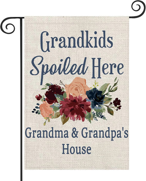 ZJXHPO Grandparents Garden Flag, Spoiled Here Grandma & Grandpa's House Outdoor Yard Banner