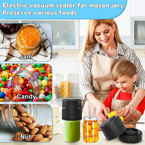 Electric Mason Jar Vacuum Sealer, Strong Suction Vacuum Sealing Machine with Regular and Wide Mouth Lids
