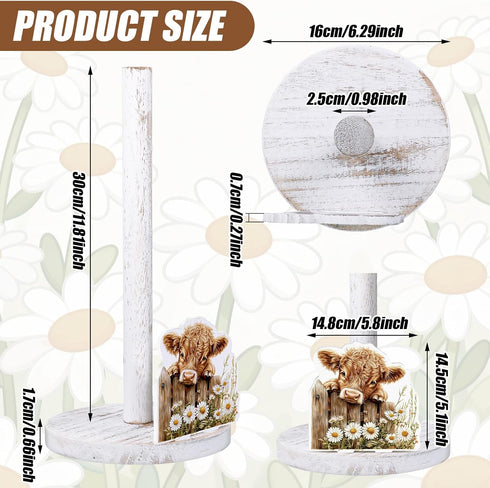 Countertop Highland Cow Paper Towel Holder Wooden Farmhouse Paper Towel Holder Cow Kitchen Accessories Farm Bathroom