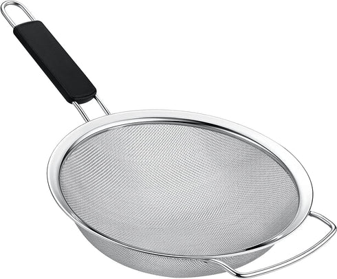 8" Large Fine Mesh Strainer with thermo plastic rubber handle - Sieve