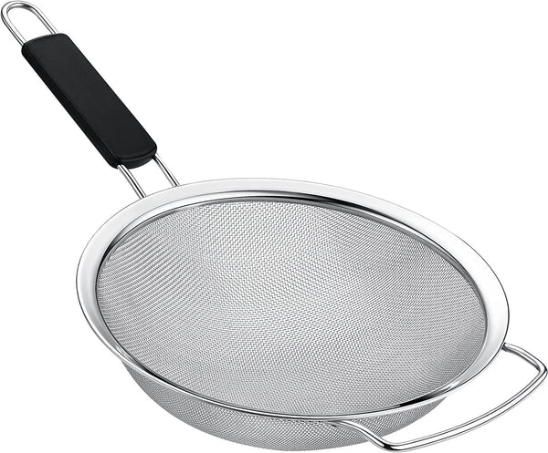 8" Large Fine Mesh Strainer with thermo plastic rubber handle - Sieve