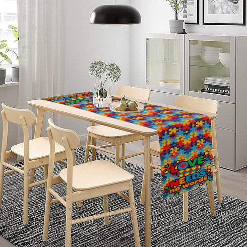 UEQIKI Summer 13x72 Inch Autism Awareness Table Runner for Home Party Decorations Seasonal Washable Kitchen Dining